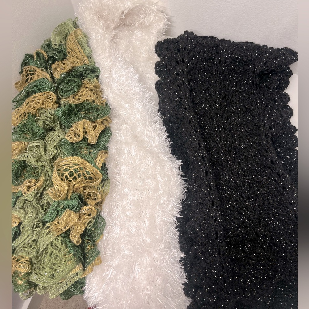 Bundle of Three Scarves in Green, White, and Black